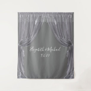 Foto Hintergrund Hochzeit Eleganter Silbervorhang Wandteppich