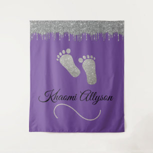 Foto Hintergrund Kinderdusche Feed Silver Glitzer Wandteppich