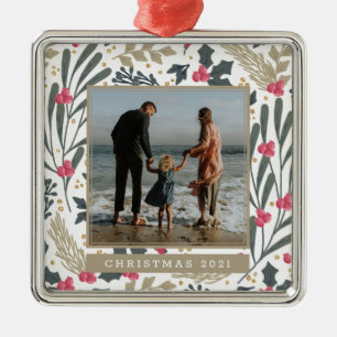 Foto hinzufügen Aquarell Holly & Berries Ornament Aus Metall