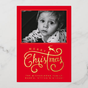 FOTO HINZUFÜGEN   Frohe Weihnachten Rentier Folien Feiertagskarte