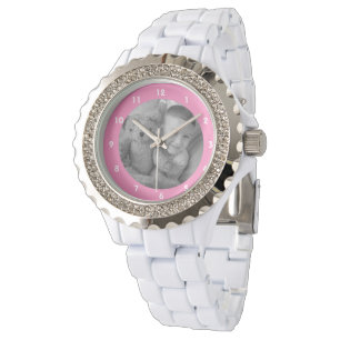 Foto hinzufügen für Mama oder Oma pink Kristall  Armbanduhr
