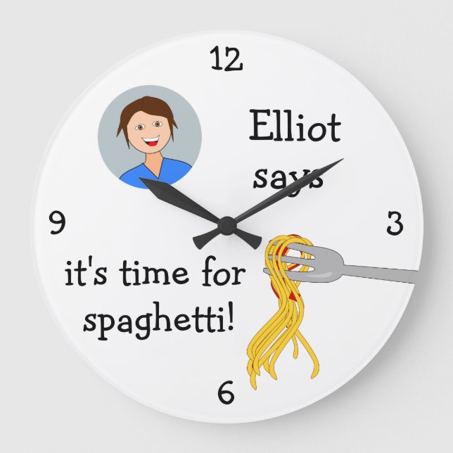 Foto hinzufügen: "Zeit für Spaghetti" Große Wanduhr (Vorderseite)