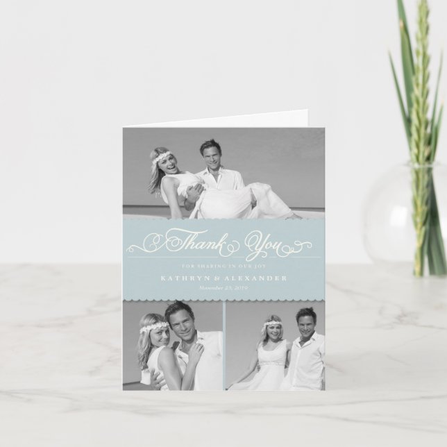 Foto-Hochzeit blaues des Dankeskarte (Vorderseite)