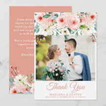 Foto Hochzeit danke, dass Sie Karte Peach White Fl