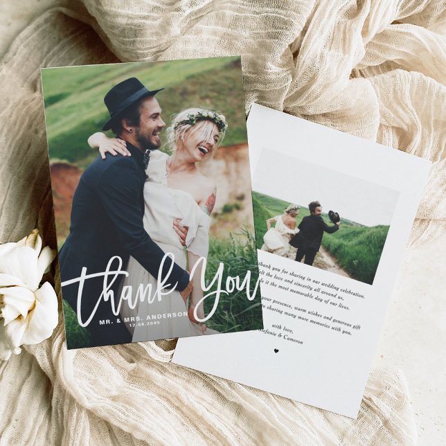 Foto-Hochzeit Dankeskarte (Rustic Hand Lettering Photo Wedding Thank You)