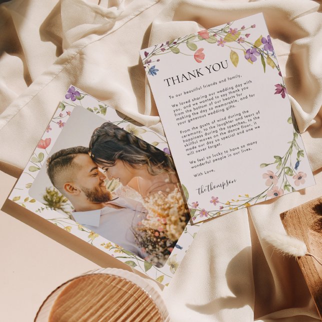 Foto Hochzeit der Minimalistischen Wilden Blume Dankeskarte (Von Creator hochgeladen)