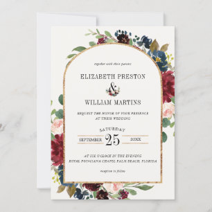 Foto Hochzeit des Burgundy Navy Blue Floral Arch F Einladung