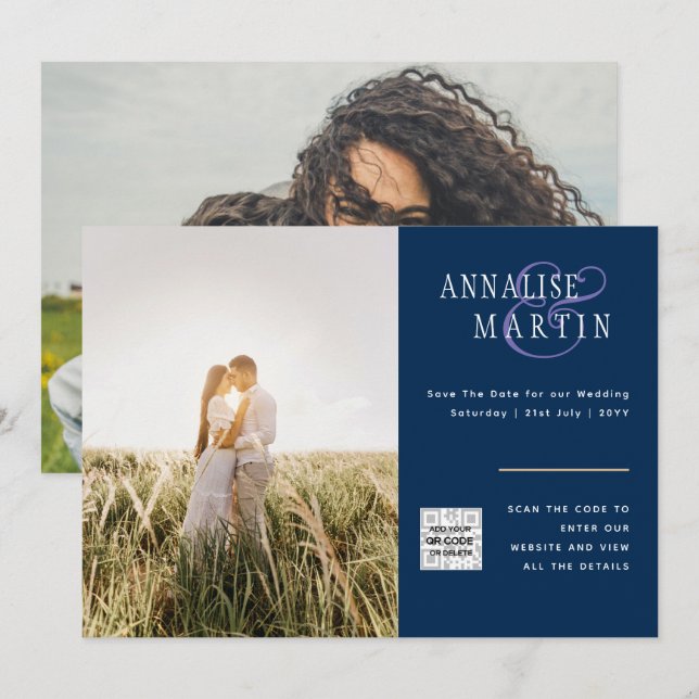 FOTO Hochzeit Einladung BLAU Rett Dates (Vorne/Hinten)