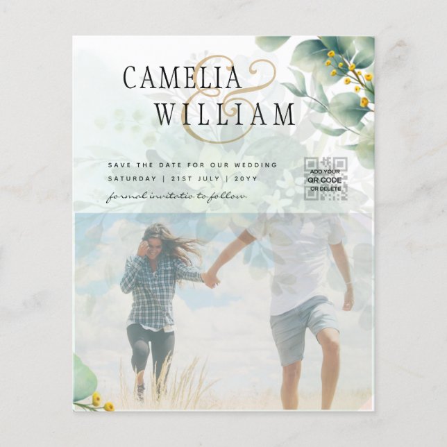Foto Hochzeit Einladung, Qr Code, Grünflächen-Blät Flyer (Vorne)