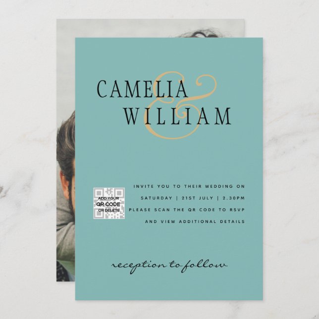 Foto Hochzeit Einladung QRCode UAWG SeaGlass Aquam (Vorne/Hinten)