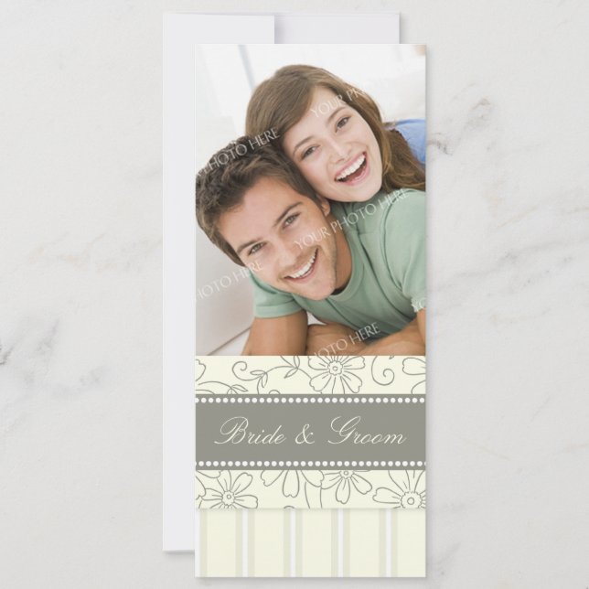 Foto Hochzeit Einladungen Beige Streifen und Blume (Vorderseite)