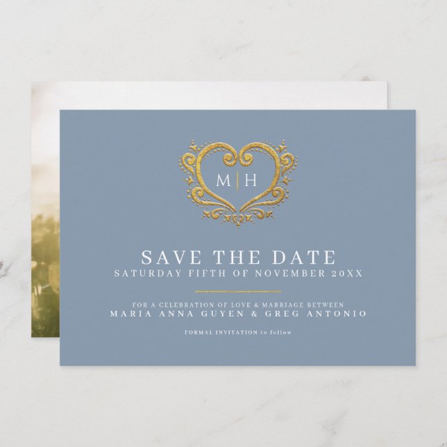 Foto Hochzeit in dunkelblauem Grau Save The Date (Vorne/Hinten)