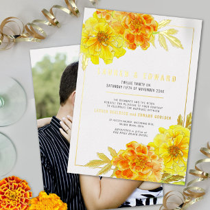 Foto-Hochzeit in Gelbgold Folieneinladung