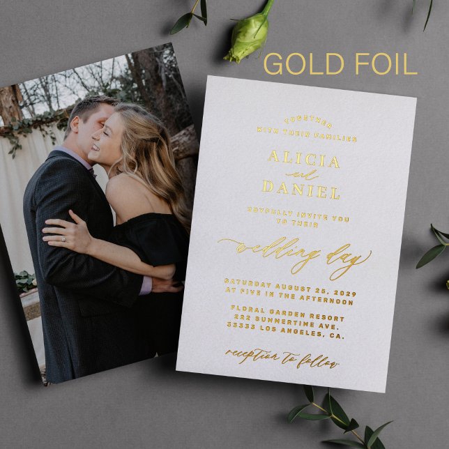 Foto-Hochzeit in Weiß und Gold Folieneinladung (Von Creator hochgeladen)