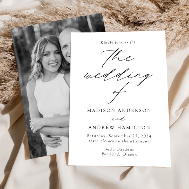 Foto Hochzeit in Weiß und Schwarz Einladung (Von Creator hochgeladen)