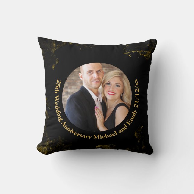FOTO Hochzeit Jubiläum Black Gold Marmor Pillow Kissen (Vorderseite)