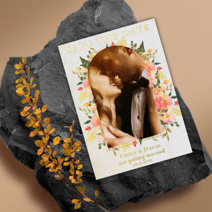 Foto-Hochzeit mit Aquarellblumen speichern Sie das Folieneinladung