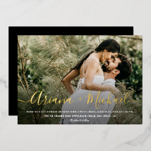 Foto Hochzeit mit elegantem Skripttext Folieneinladung