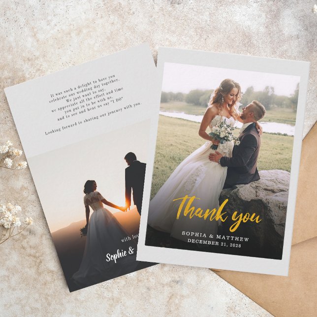 Foto-Hochzeit mit Handschrift - Danke Mitteilungskarte (Wedding Thank You Photos Notecard)