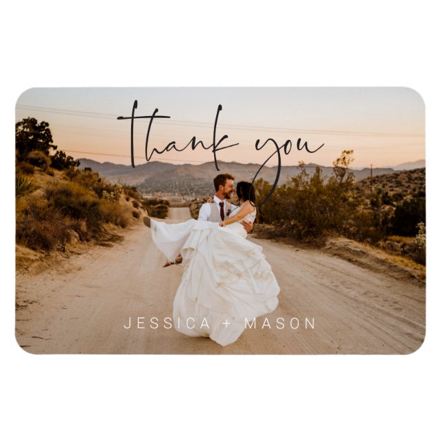 Foto Hochzeit mit Handschrift Danke Postcard Magnet (Horizontal)