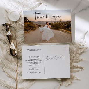 Foto Hochzeit mit Handschrift Danke Postcard Postkarte