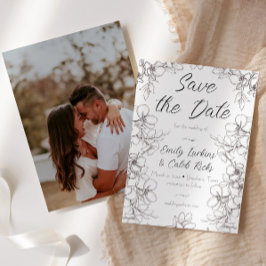 Foto Hochzeit mit schwarzem und weißem Blumenrahme Save The Date