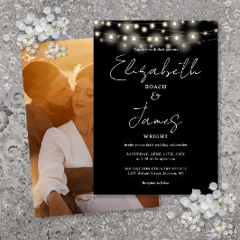 Foto-Hochzeit mit schwarzen und weißen String-Lich Einladung