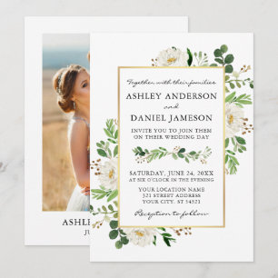 Foto Hochzeit mit weißer Blüte Einladung