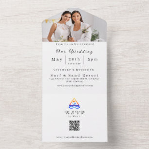 Foto Hochzeit -QR Code-LGBTQ-Zwillingsflammen-Symb All In One Einladung