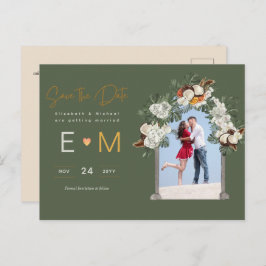 Foto Hochzeit rettet das Datum der Olive Green Flo Postkarte
