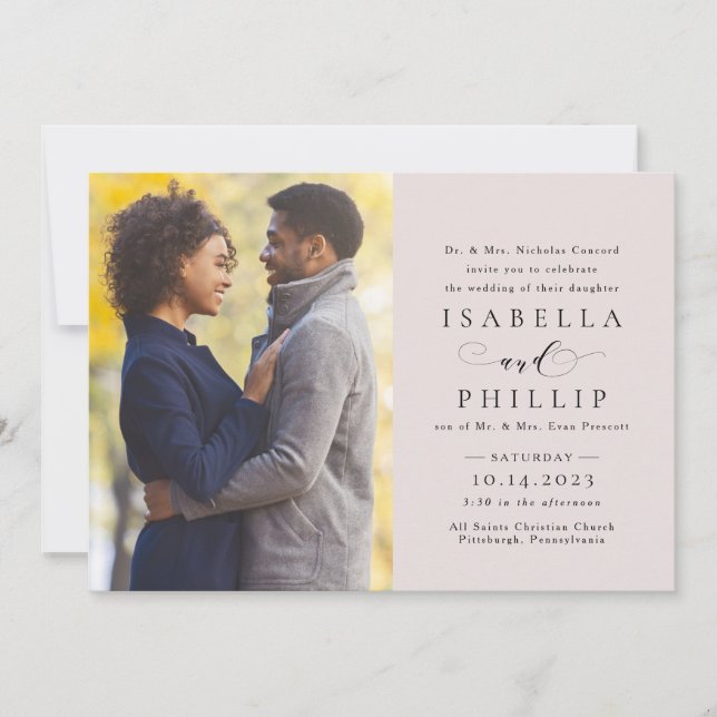 Foto Hochzeit rot Rosa formelle elegant Einladung (Vorderseite)