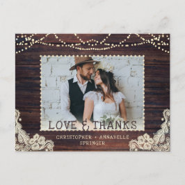 Foto Hochzeit rustikales Holz String Lights Vielen Postkarte