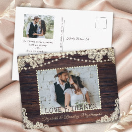 Foto Hochzeit rustikales Holz String Lights Vielen Postkarte