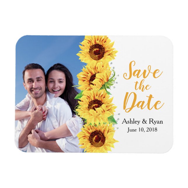 Foto Hochzeit Save the Date Gelbe Sonnenblume Magnet (Horizontal)