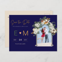 Foto Hochzeit Save the Date Navy Terracotta Floral