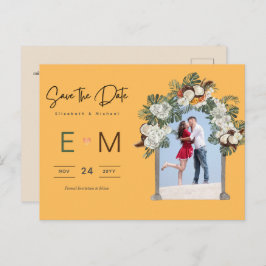 Foto Hochzeit Save the Date Yellow Tropical Floral Postkarte