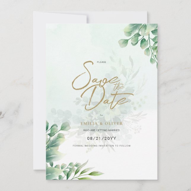 FOTO Hochzeit speichern das Datum Rustikal grün Einladung (Vorderseite)