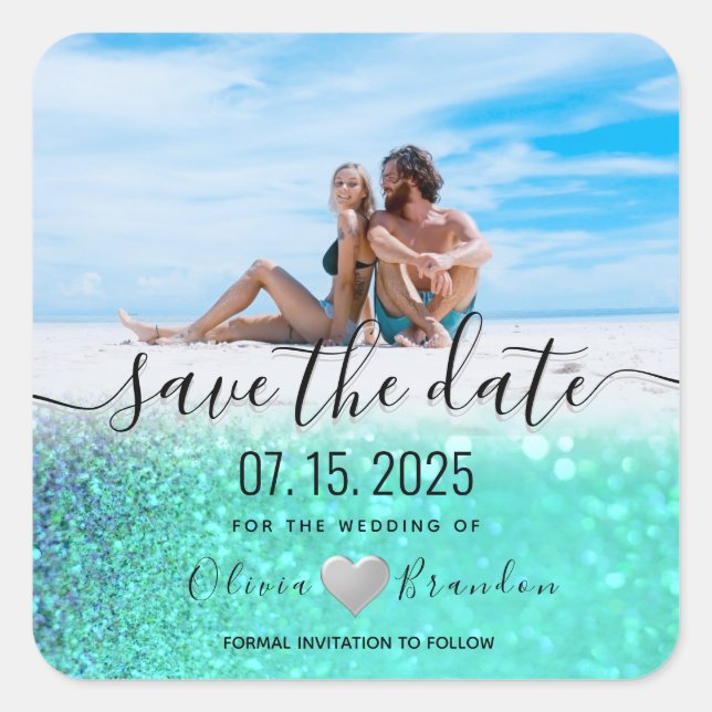 Foto Hochzeit speichern den Date Square Sticker (Vorderseite)