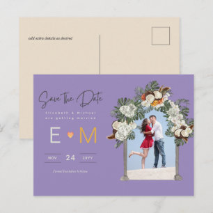 Foto Hochzeit Speichern Sie das Datum Lila Gold Fl Postkarte