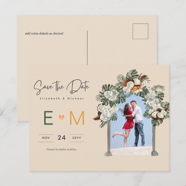 Foto Hochzeit Speichern Sie die "Date Cream Floral Postkarte (Vorne/Hinten)
