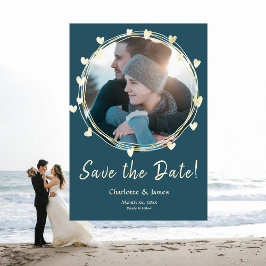 Foto Hochzeit speichert das Datum Goldene Herzen Save The Date