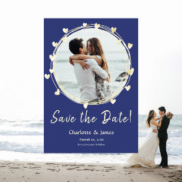 Foto Hochzeit speichert das Datum, goldene Herzen Save The Date