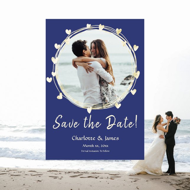 Foto Hochzeit speichert das Datum, goldene Herzen Save The Date (Photo Wedding Save The Date Engagement Gold Hearts)