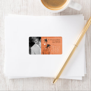 Foto Hochzeit Vintagen Vogelkäfig Mandarine Damask Adressaufkleber