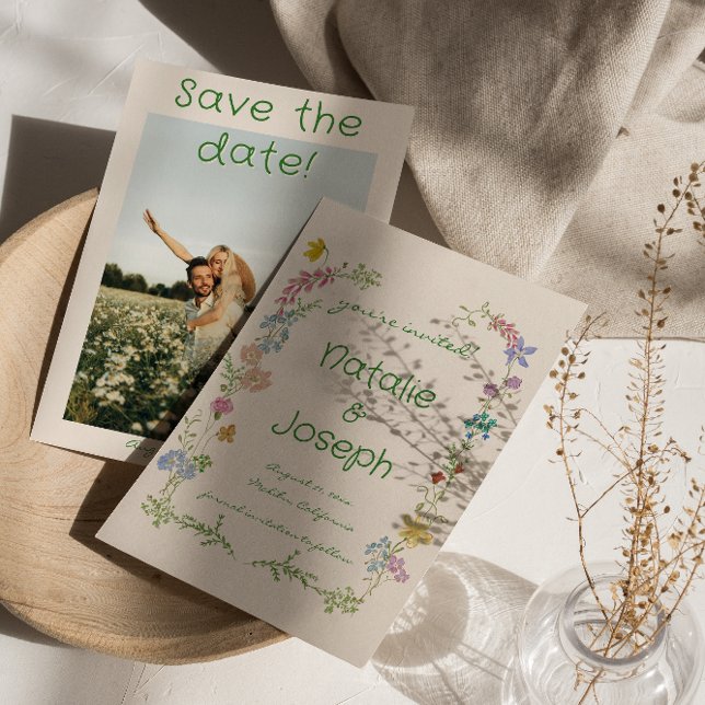 Foto Hochzeit von handgezogenen farbigen Wildblume Save The Date (Von Creator hochgeladen)