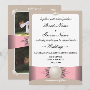 Foto Hochzeit von Mute Blush & Tan Pearl Ribbon Einladung