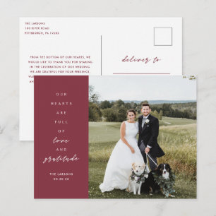 Foto-Hochzeits-Dankeskarten 'Herzen sind voll' Postkarte