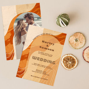Foto Hochzeitseinladung, Retro-Orange Einladung