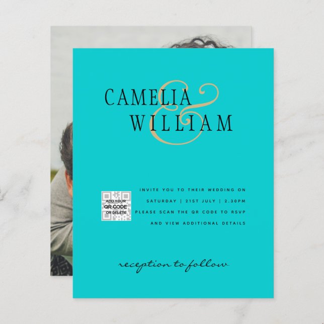 Foto Hochzeitseinladung Retten Datum QR-Code (Vorne/Hinten)