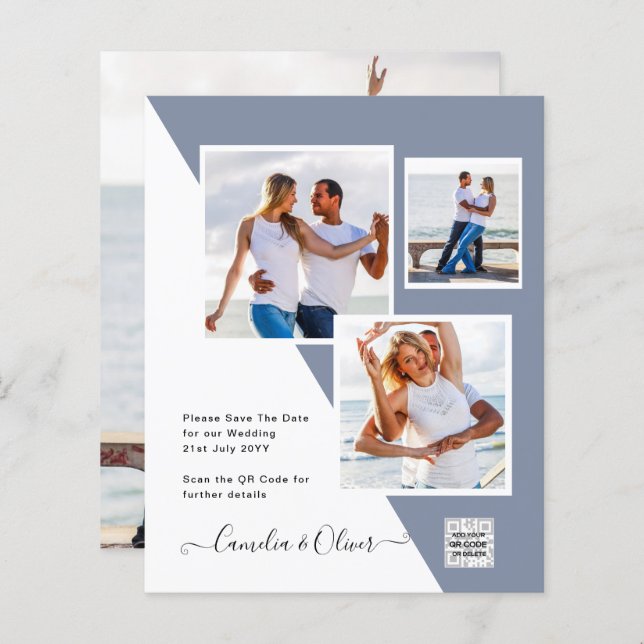 Foto Hochzeitseinladung Retten Datum QR-Code (Vorne/Hinten)